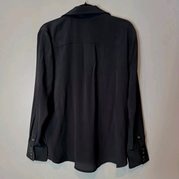Numi The Simone Top Washable Silk Collared Black Minimalist Office New Old Money - Picture 5 of 11